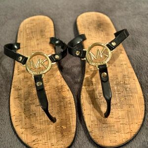 Michael Kors Black and Brown Sandals with Gold Logo